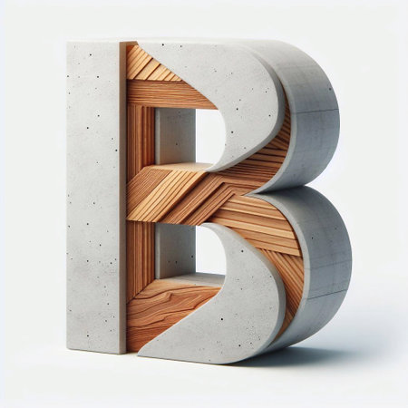 B letter shape created from concrete and wood. AI generated illustrationの素材