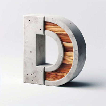 D letter shape created from concrete and wood. AI generated illustrationの素材