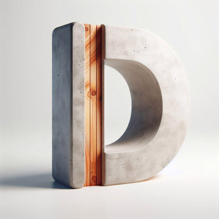 D letter shape created from concrete and wood. AI generated illustrationの素材
