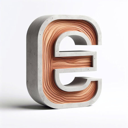 E letter shape created from concrete and wood. AI generated illustrationの素材