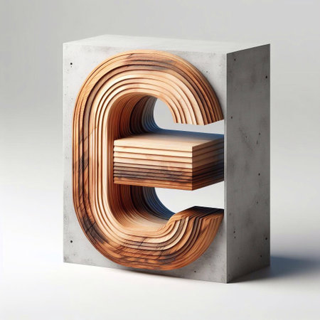 E letter shape created from concrete and wood. AI generated illustrationの素材