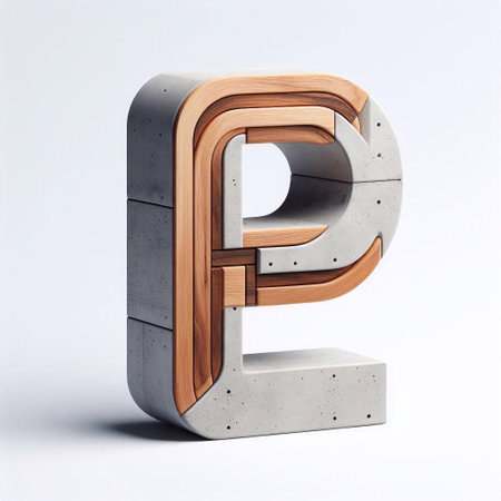 E letter shape created from concrete and wood. AI generated illustrationの素材