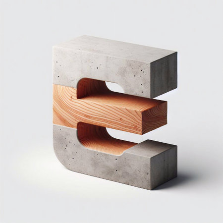 E letter shape created from concrete and wood. AI generated illustrationの素材