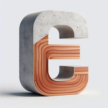E letter shape created from concrete and wood. AI generated illustrationの素材