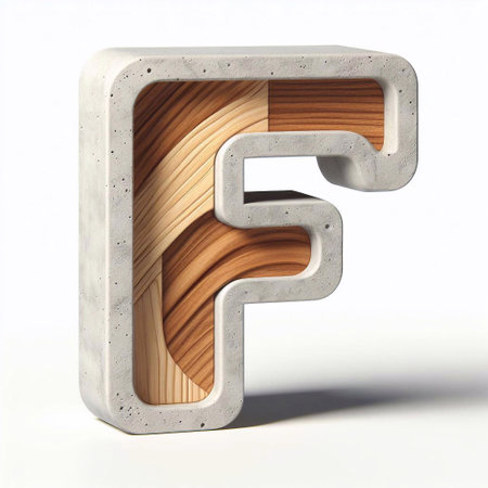 F letter shape created from concrete and wood. AI generated illustrationの素材