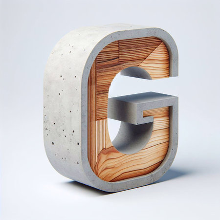 G letter shape created from concrete and wood. AI generated illustrationの素材