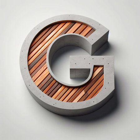 G letter shape created from concrete and wood. AI generated illustrationの素材