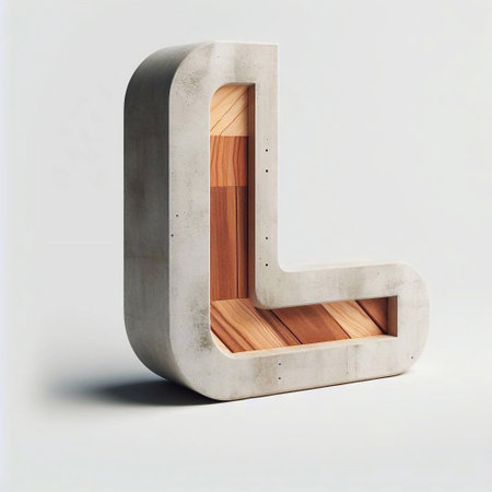 L letter shape created from concrete and wood. AI generated illustrationの素材