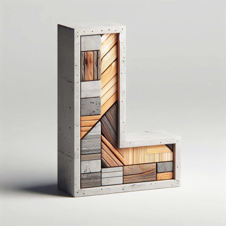 L letter shape created from concrete and wood. AI generated illustrationの素材