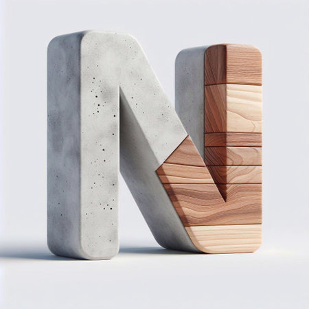 N letter shape created from concrete and wood. AI generated illustrationの素材