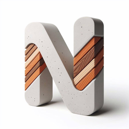 N letter shape created from concrete and wood. AI generated illustrationの素材