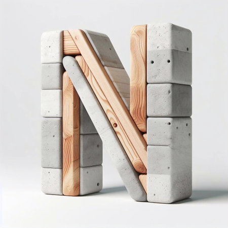 N letter shape created from concrete and wood. AI generated illustrationの素材
