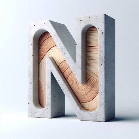 N letter shape created from concrete and wood. AI generated illustrationの素材