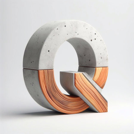Q letter shape created from concrete and wood. AI generated illustrationの素材