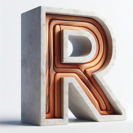 R letter shape created from concrete and wood. AI generated illustrationの素材