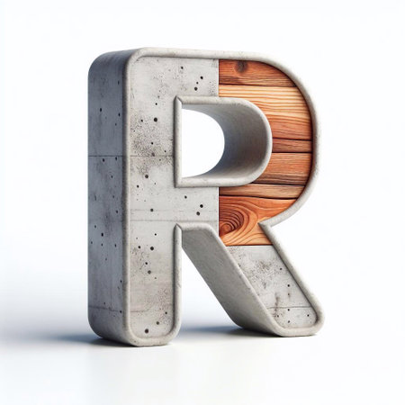 R letter shape created from concrete and wood. AI generated illustrationの素材