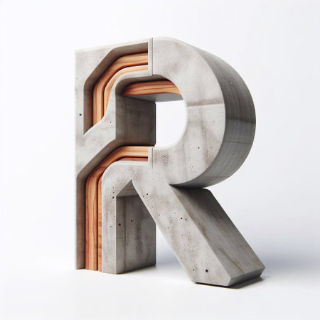 R letter shape created from concrete and wood. AI generated illustrationの素材