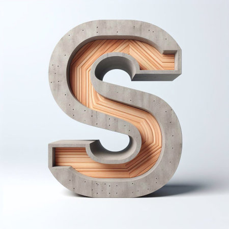 S letter shape created from concrete and wood. AI generated illustrationの素材