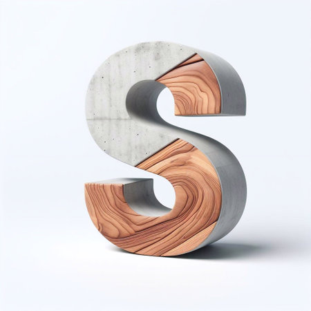 S letter shape created from concrete and wood. AI generated illustrationの素材