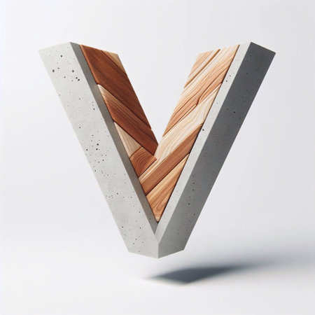 V letter shape created from concrete and wood. AI generated illustrationの素材