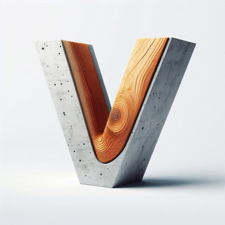 V letter shape created from concrete and wood. AI generated illustrationの素材