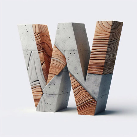 W letter shape created from concrete and wood. AI generated illustrationの素材