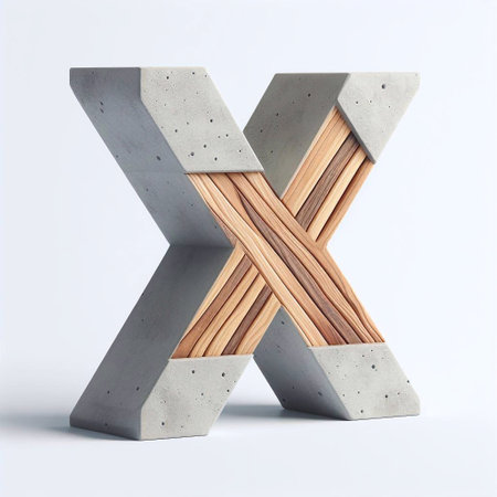 X letter shape created from concrete and wood. AI generated illustrationの素材