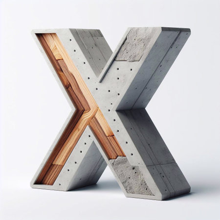 X letter shape created from concrete and wood. AI generated illustrationの素材