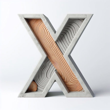 X letter shape created from concrete and wood. AI generated illustrationの素材