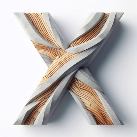 X letter shape created from concrete and wood. AI generated illustrationの素材