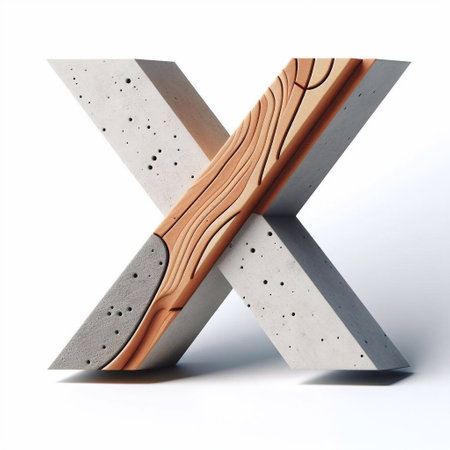 X letter shape created from concrete and wood. AI generated illustrationの素材