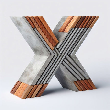 X letter shape created from concrete and wood. AI generated illustrationの素材