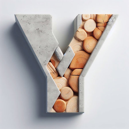 Y letter shape created from concrete and wood. AI generated illustrationの素材