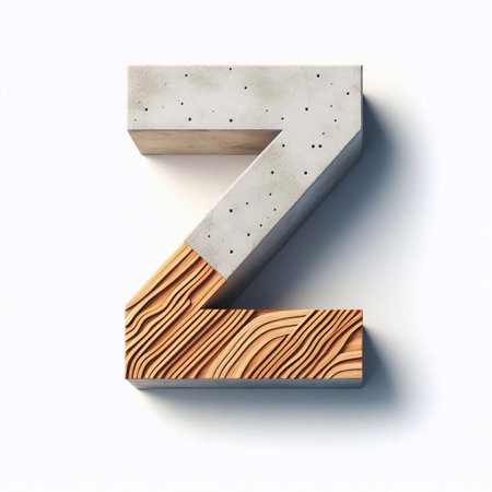 Z letter shape created from concrete and wood. AI generated illustrationの素材