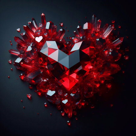 Red crystal heart with flowers. AI generated illustrationの素材
