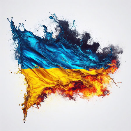 Ukraine flag what Splash of water and flame. AI generated illustrationの素材