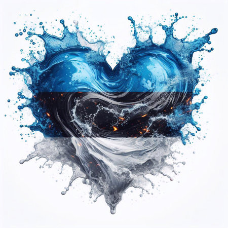 Heart shape Estonia flag what Splash of water and flame. AI generated illustrationの素材