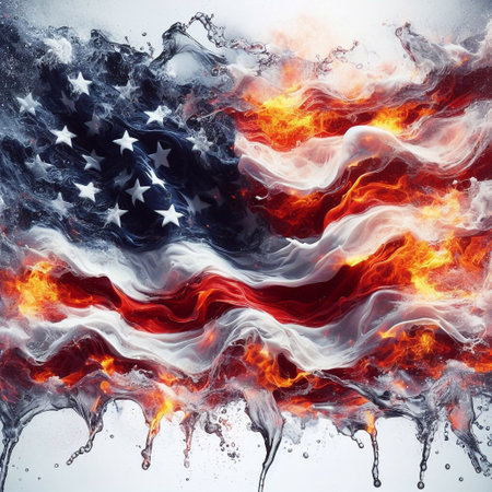 USA flag what Splash of water and flame. AI generated illustrationの素材