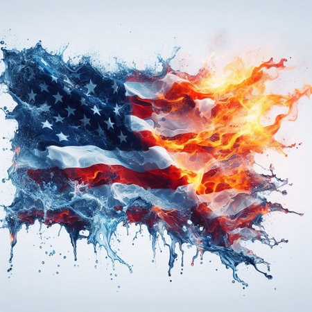 USA flag what Splash of water and flame. AI generated illustrationの素材