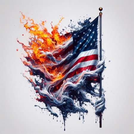 USA flag what Splash of water and flame. AI generated illustrationの素材