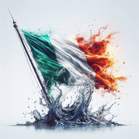 Italy flag what Splash of water and flame. AI generated illustrationの素材