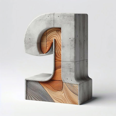 1 digit shape created from concrete and wood. AI generated illustrationの素材
