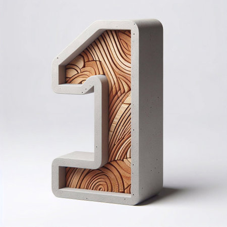 1 digit shape created from concrete and wood. AI generated illustrationの素材