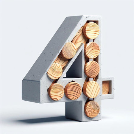 4 digit shape created from concrete and wood. AI generated illustrationの素材