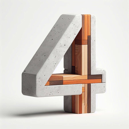 4 digit shape created from concrete and wood. AI generated illustrationの素材