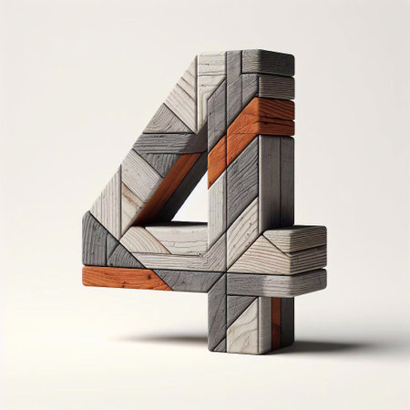 4 digit shape created from concrete and wood. AI generated illustrationの素材