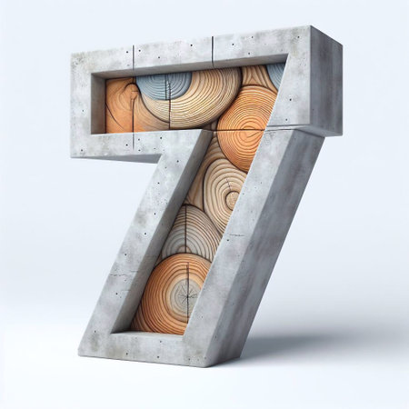 7 digit shape created from concrete and wood. AI generated illustrationの素材