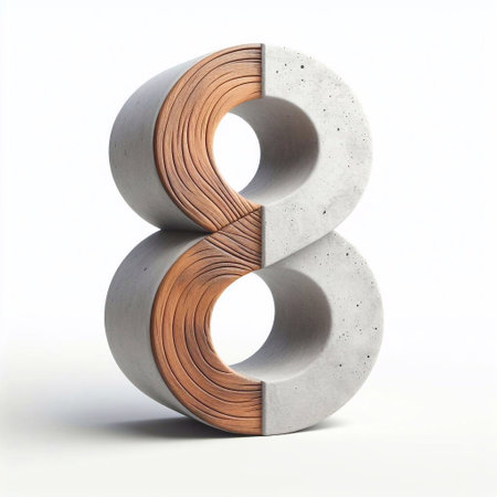 8 digit shape created from concrete and wood. AI generated illustrationの素材