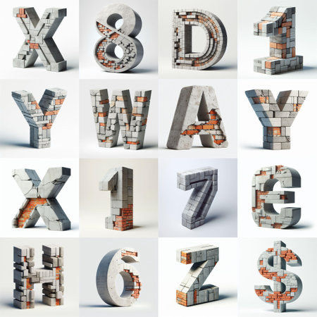 Lettering shape Blends Concrete With bricks. AI generated illustrationの素材