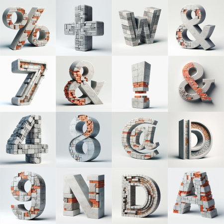 Lettering shape Blends Concrete With bricks. AI generated illustrationの素材